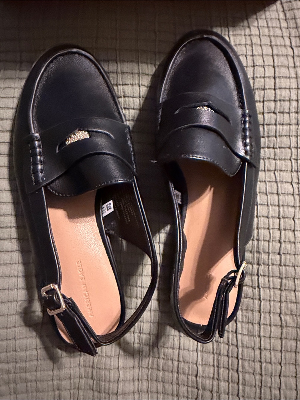 American Eagle Outfitters Black Slingback Loafers with Gold Detail